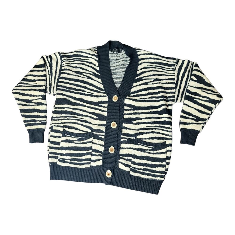 Janice Apparel Zebra Striped Button Down Cardigan Sweater  Animal Print One Size